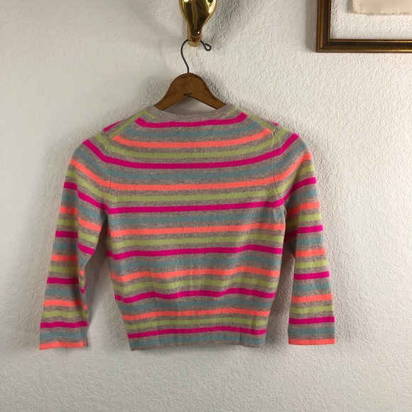 Pure Cashmere Vivid Neon Stripe Visible Mending Ca - Picture 5 of 6